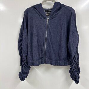 Ashley Stewart 14/16 Cropped Zip Hoodie Ruched Sleeve Streetwear, Y2K, Minimalis